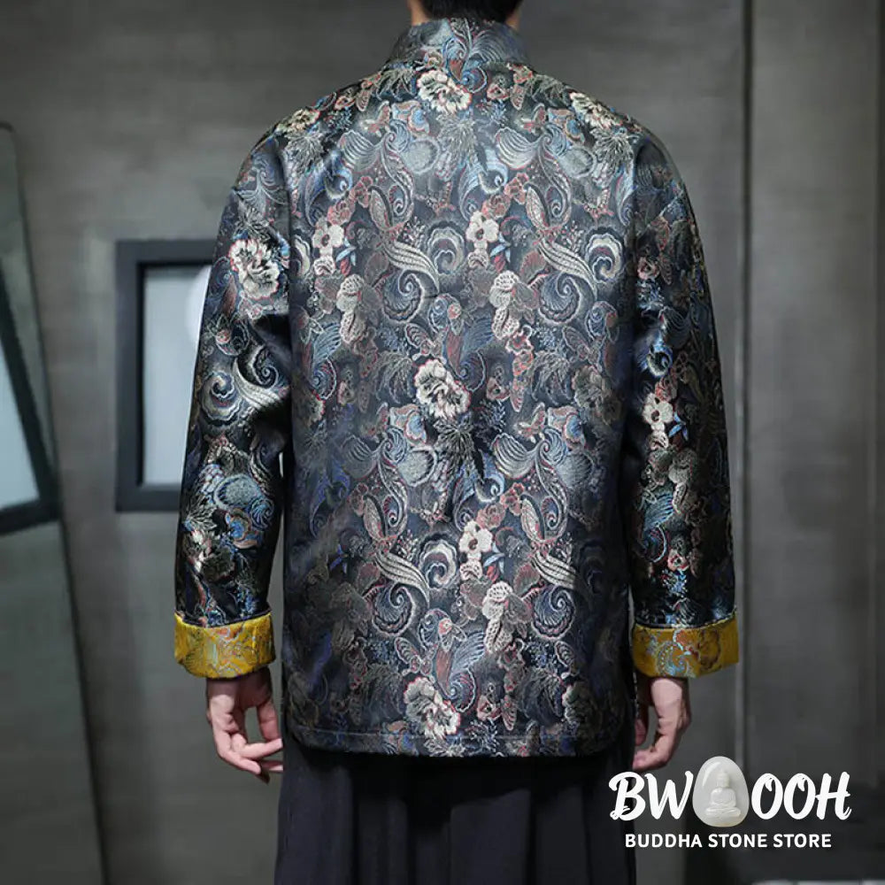 Buddha Stones Frog-Button Chinese Tang Suit Stand Collar Long Shirt Men Jacket Clothing - Men’s Jacket Shirt