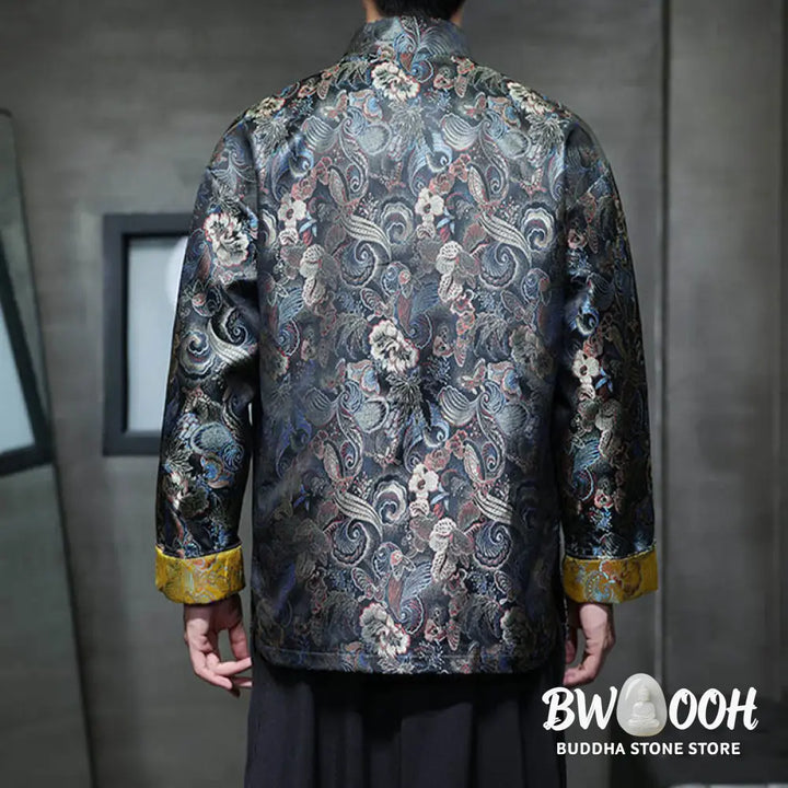 Buddha Stones Frog-Button Chinese Tang Suit Stand Collar Long Shirt Men Jacket Clothing - Men’s Jacket Shirt