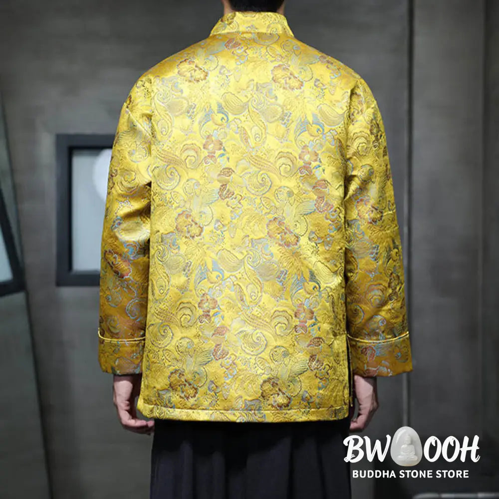 Buddha Stones Frog-Button Chinese Tang Suit Stand Collar Long Shirt Men Jacket Clothing - Men’s Jacket Shirt
