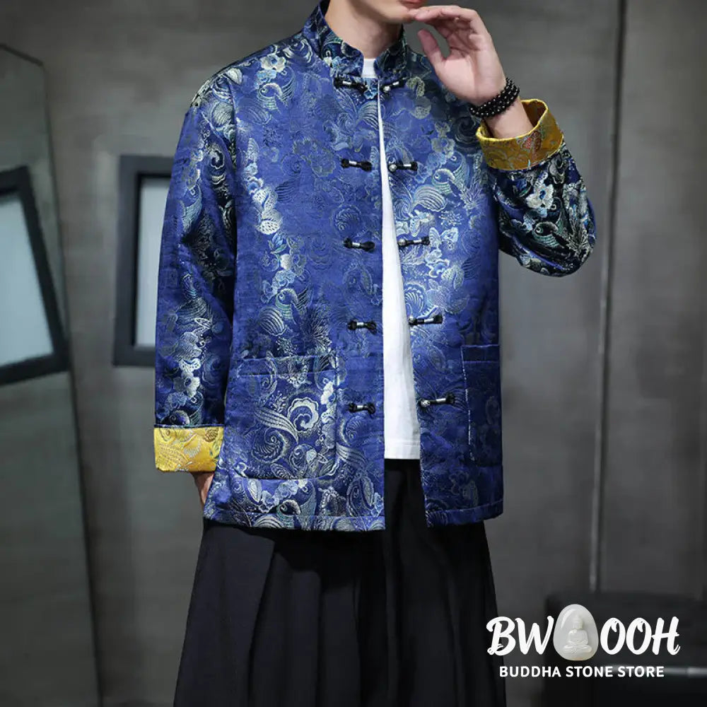 Buddha Stones Frog-Button Chinese Tang Suit Stand Collar Long Shirt Men Jacket Clothing - Men’s Jacket Shirt