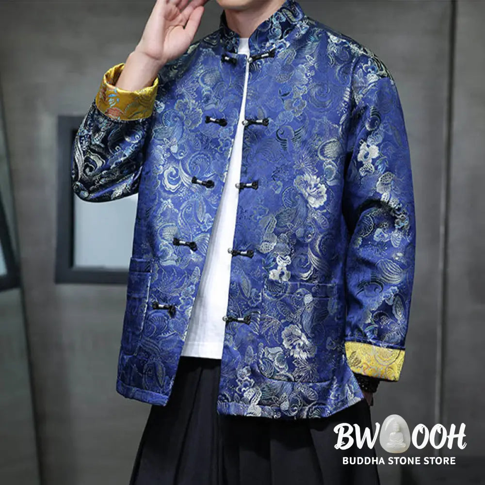 Buddha Stones Frog-Button Chinese Tang Suit Stand Collar Long Shirt Men Jacket Clothing - Men’s Jacket Shirt