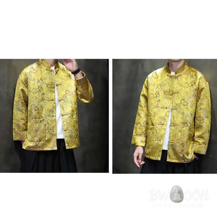 Buddha Stones Frog-Button Chinese Tang Suit Stand Collar Long Shirt Men Jacket Clothing - Men’s Jacket Shirt