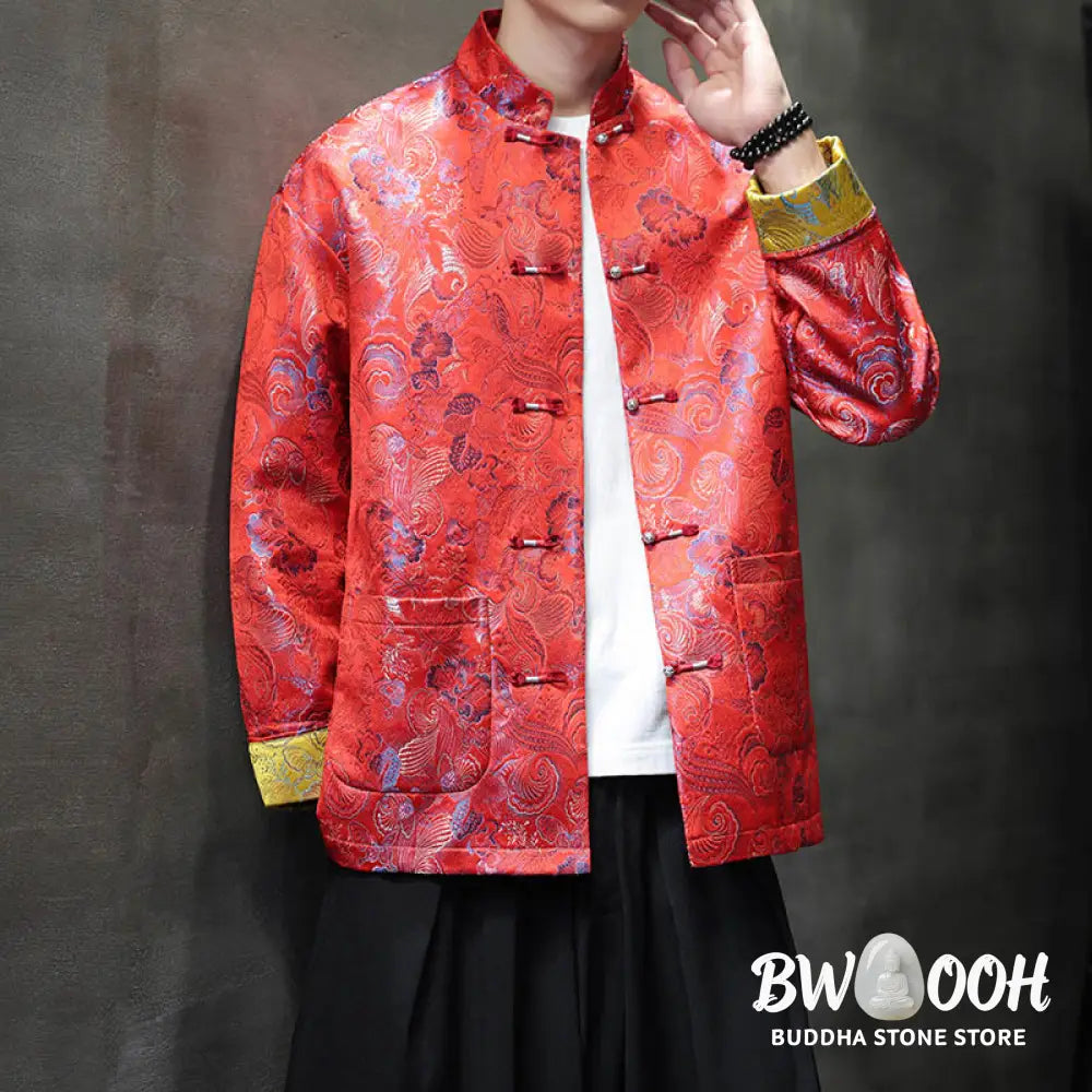 Buddha Stones Frog-Button Chinese Tang Suit Stand Collar Long Shirt Men Jacket Clothing - Men’s Jacket Shirt