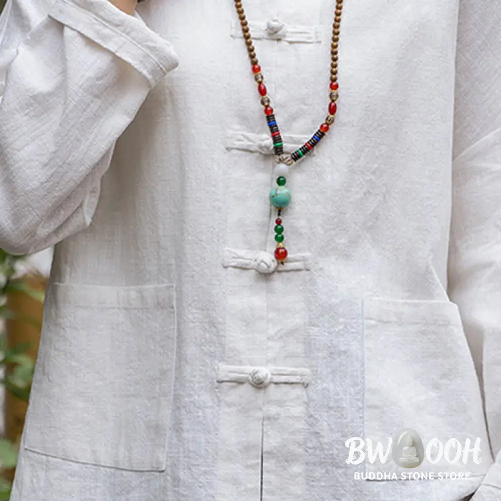 Buddha Stones Frog-Button Design Shirt Tai Chi Meditation Top Clothing Ramie Linen Jacket - Jacket Shirt