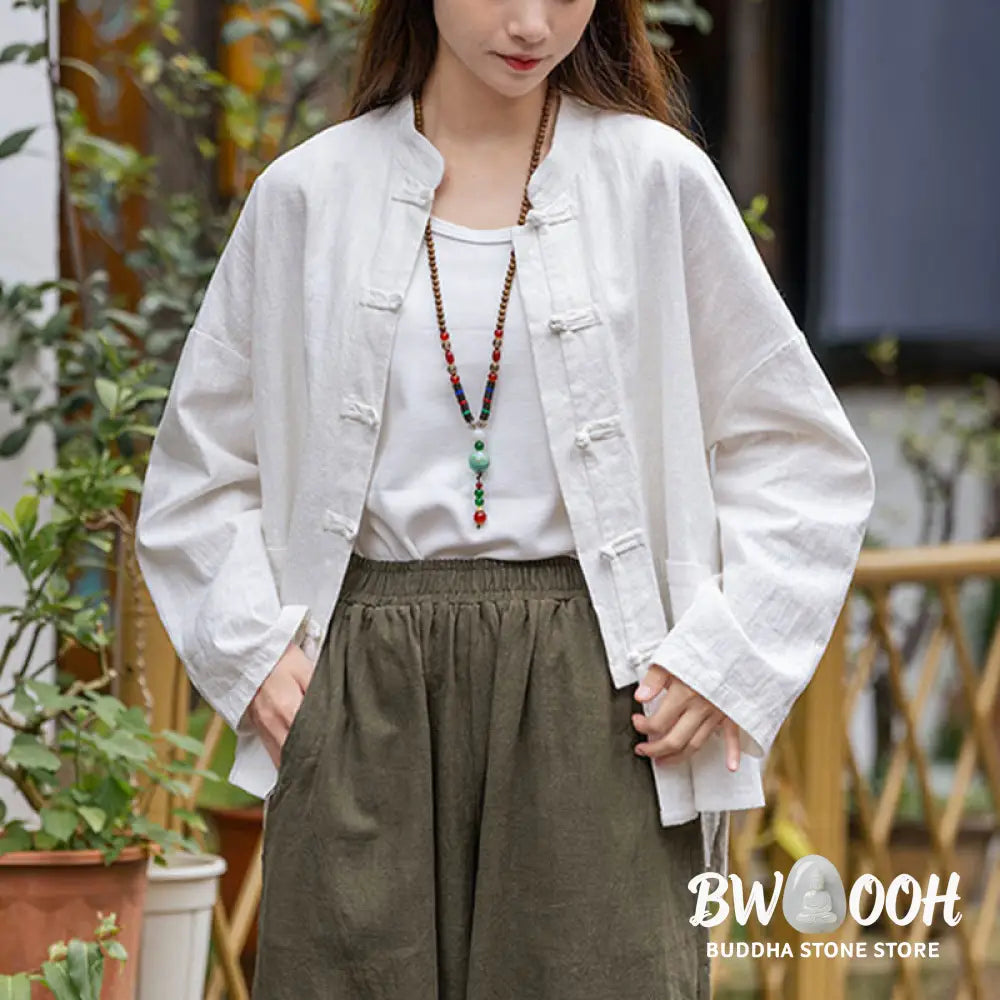 Buddha Stones Frog-Button Design Shirt Tai Chi Meditation Top Clothing Ramie Linen Jacket - Jacket Shirt