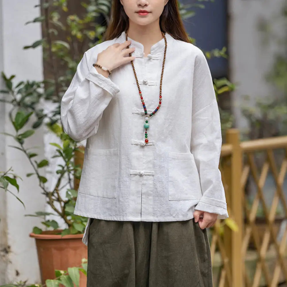 BWOOOH Frog-Button Design Shirt Tai Chi Meditation Top Cl