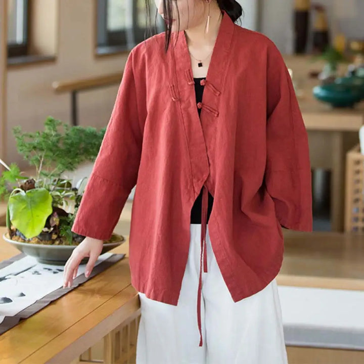 BWOOOH Frog-Button Hanfu Design Long Sleeve Coat Zen Medi