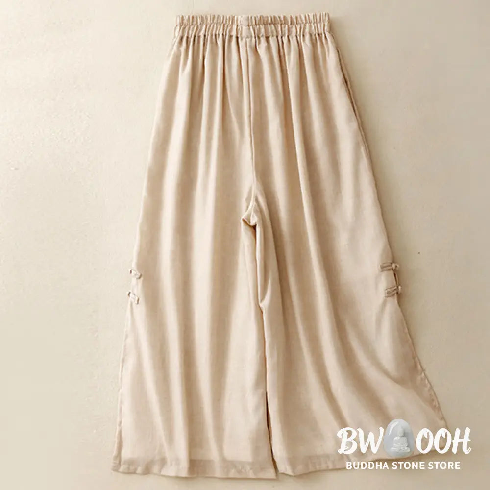 BWOOOH printed wide-leg yoga pants - Frog-Button Hem Slit Design Women&