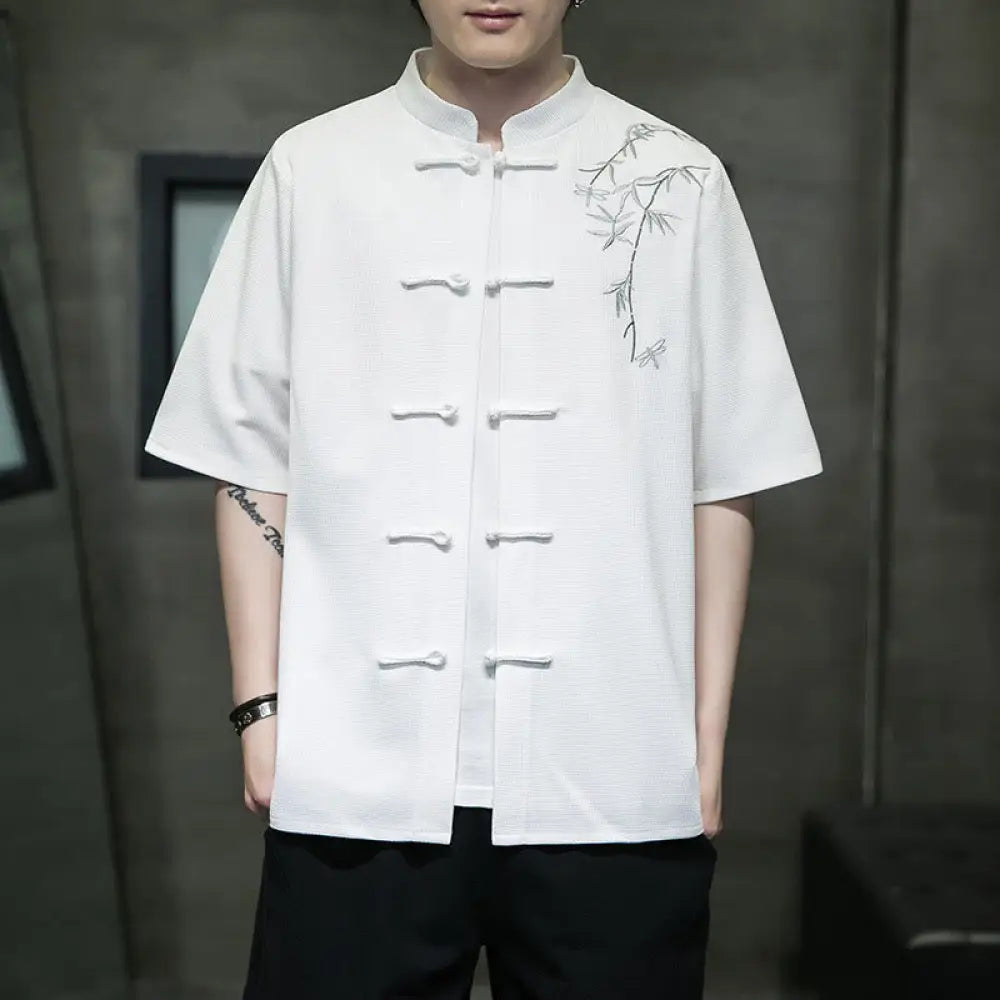 BWOOOH Frog-Button Leaf Dragonfly Embroidery Men&