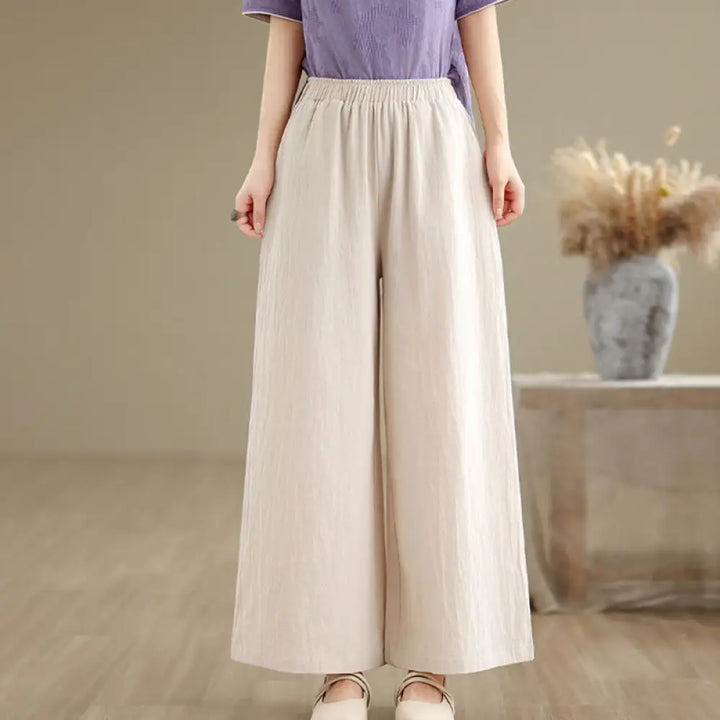 Buddha Stones Frog-Button Long Sleeve Cotton Jacquard Women’s Shirt Pants With Pockets - Beige Pants / US4，UK/AU8，EU36