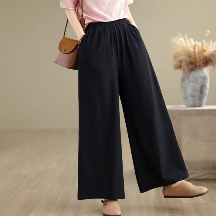 Buddha Stones Frog-Button Long Sleeve Cotton Jacquard Women’s Shirt Pants With Pockets - Black Pants / US4，UK/AU8，EU36