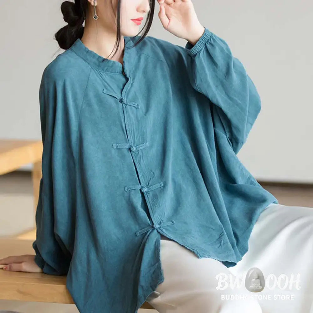 Buddha Stones Frog-Button Long Sleeve Shirt Zen Tai Chi Meditation Top Hanfu Clothing Jacket - Long Sleeve Shirt