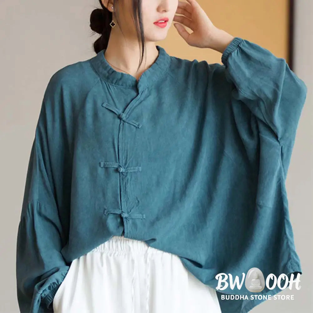 Buddha Stones Frog-Button Long Sleeve Shirt Zen Tai Chi Meditation Top Hanfu Clothing Jacket - Long Sleeve Shirt