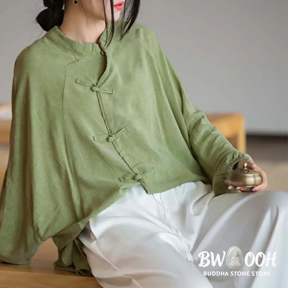 Buddha Stones Frog-Button Long Sleeve Shirt Zen Tai Chi Meditation Top Hanfu Clothing Jacket - Long Sleeve Shirt