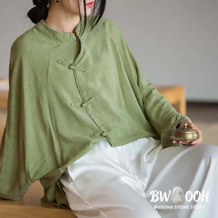 Buddha Stones Frog-Button Long Sleeve Shirt Zen Tai Chi Meditation Top Hanfu Clothing Jacket - Long Sleeve Shirt