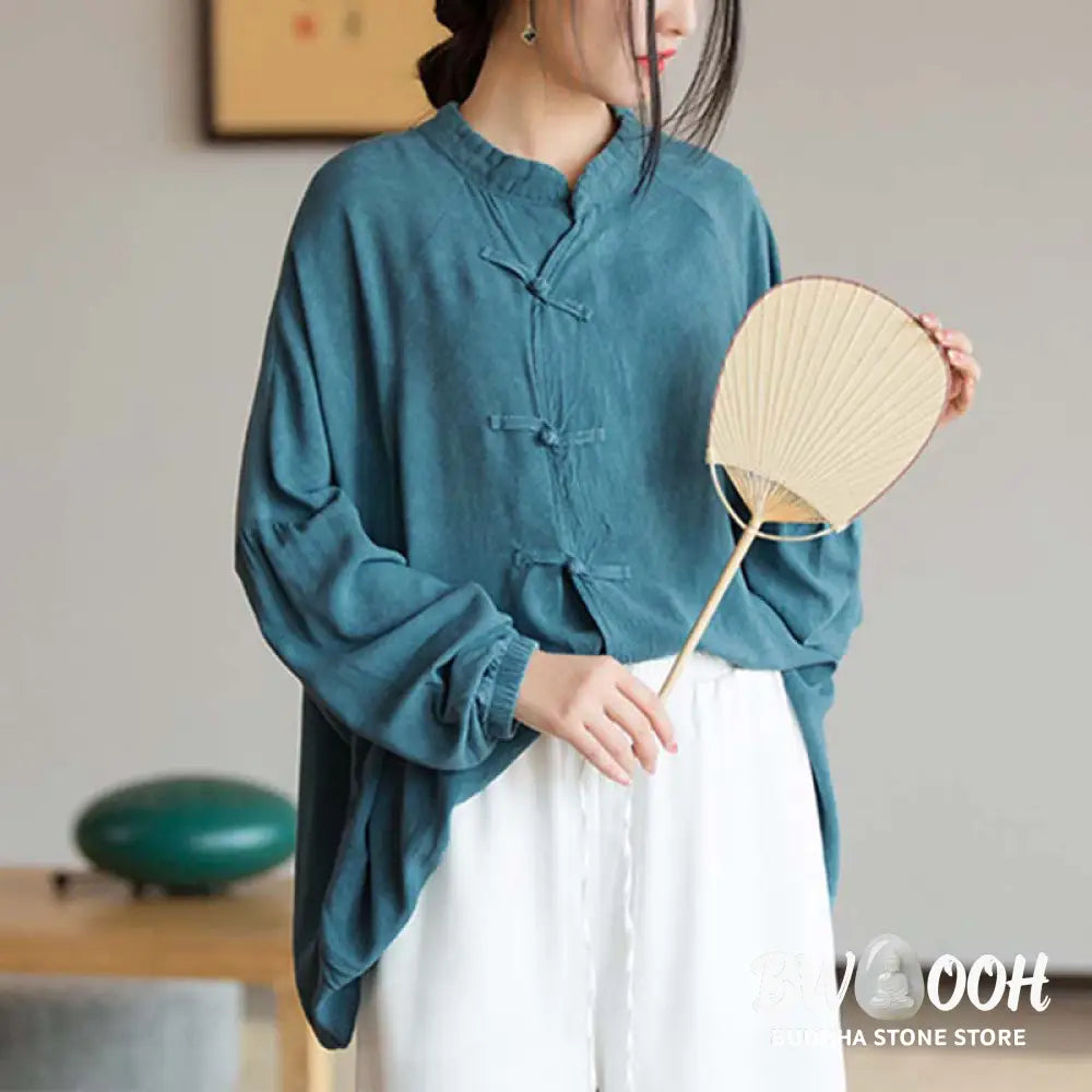Buddha Stones Frog-Button Long Sleeve Shirt Zen Tai Chi Meditation Top Hanfu Clothing Jacket - Long Sleeve Shirt
