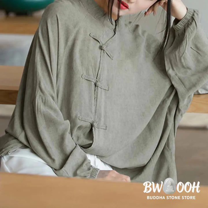Buddha Stones Frog-Button Long Sleeve Shirt Zen Tai Chi Meditation Top Hanfu Clothing Jacket - Long Sleeve Shirt