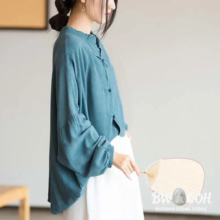 Buddha Stones Frog-Button Long Sleeve Shirt Zen Tai Chi Meditation Top Hanfu Clothing Jacket - Long Sleeve Shirt