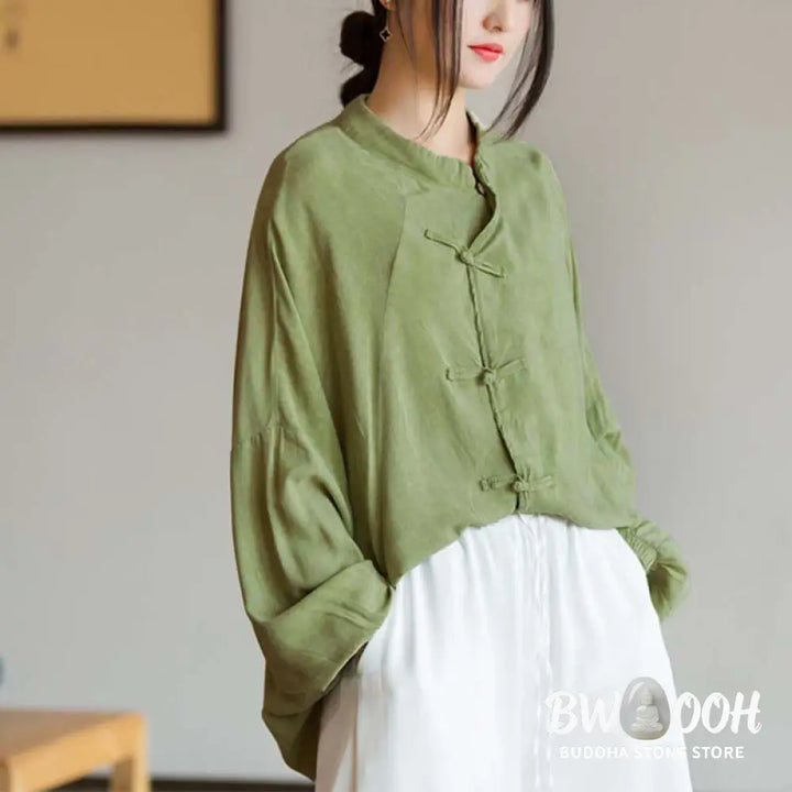 Buddha Stones Frog-Button Long Sleeve Shirt Zen Tai Chi Meditation Top Hanfu Clothing Jacket - Long Sleeve Shirt