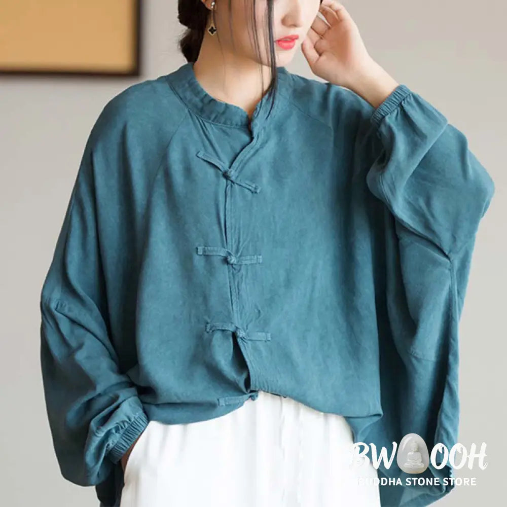 Buddha Stones Frog-Button Long Sleeve Shirt Zen Tai Chi Meditation Top Hanfu Clothing Jacket - Long Sleeve Shirt