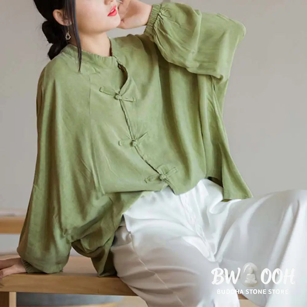 Buddha Stones Frog-Button Long Sleeve Shirt Zen Tai Chi Meditation Top Hanfu Clothing Jacket - Long Sleeve Shirt