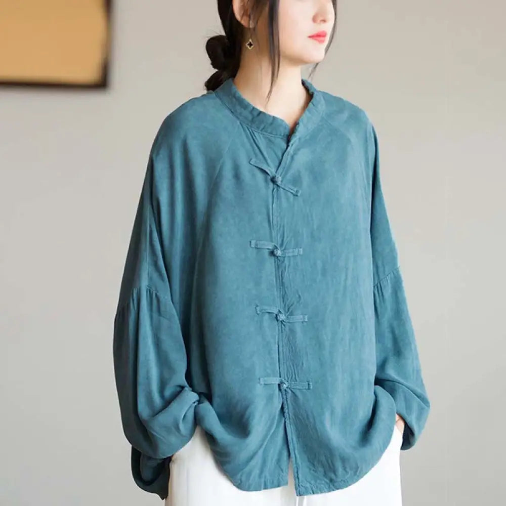 BWOOOH Frog-Button Long Sleeve Shirt Zen Tai Chi Meditati