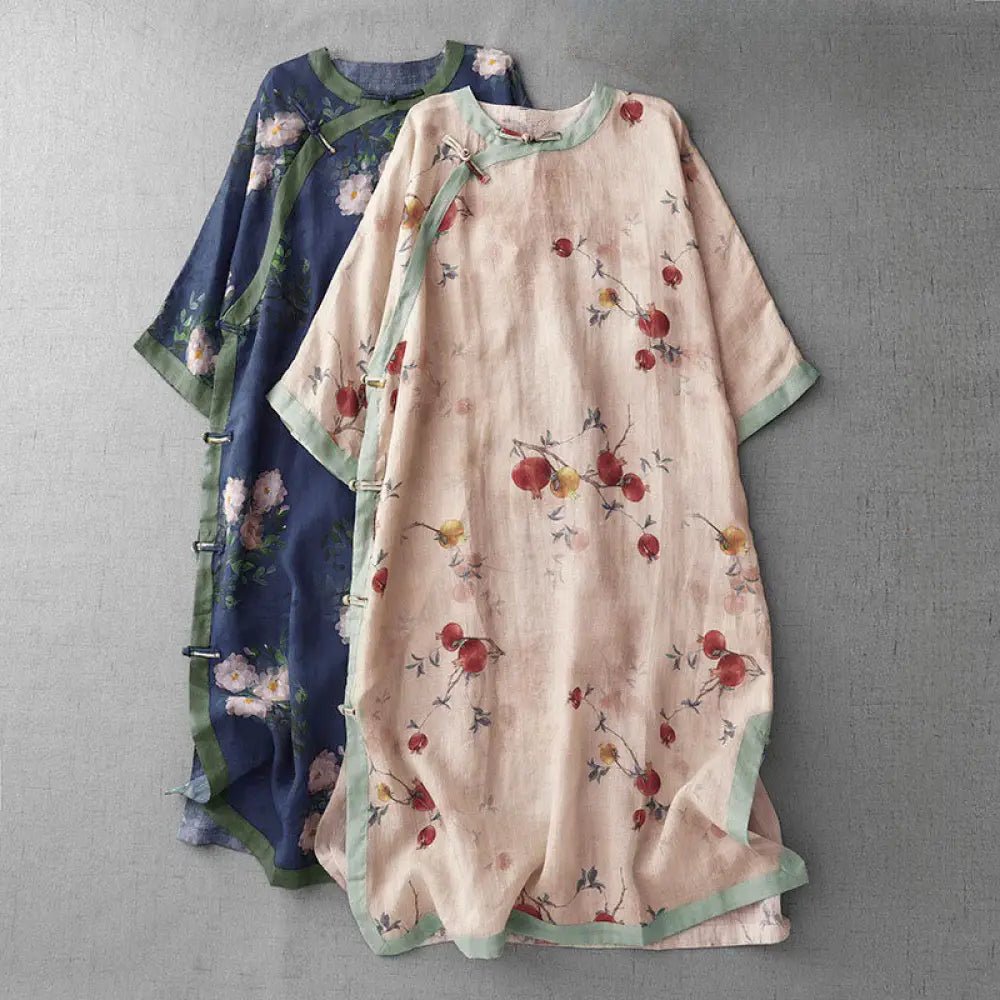 BWOOOH Frog-Button Orchid Pomegranate Flowers Pattern Sid