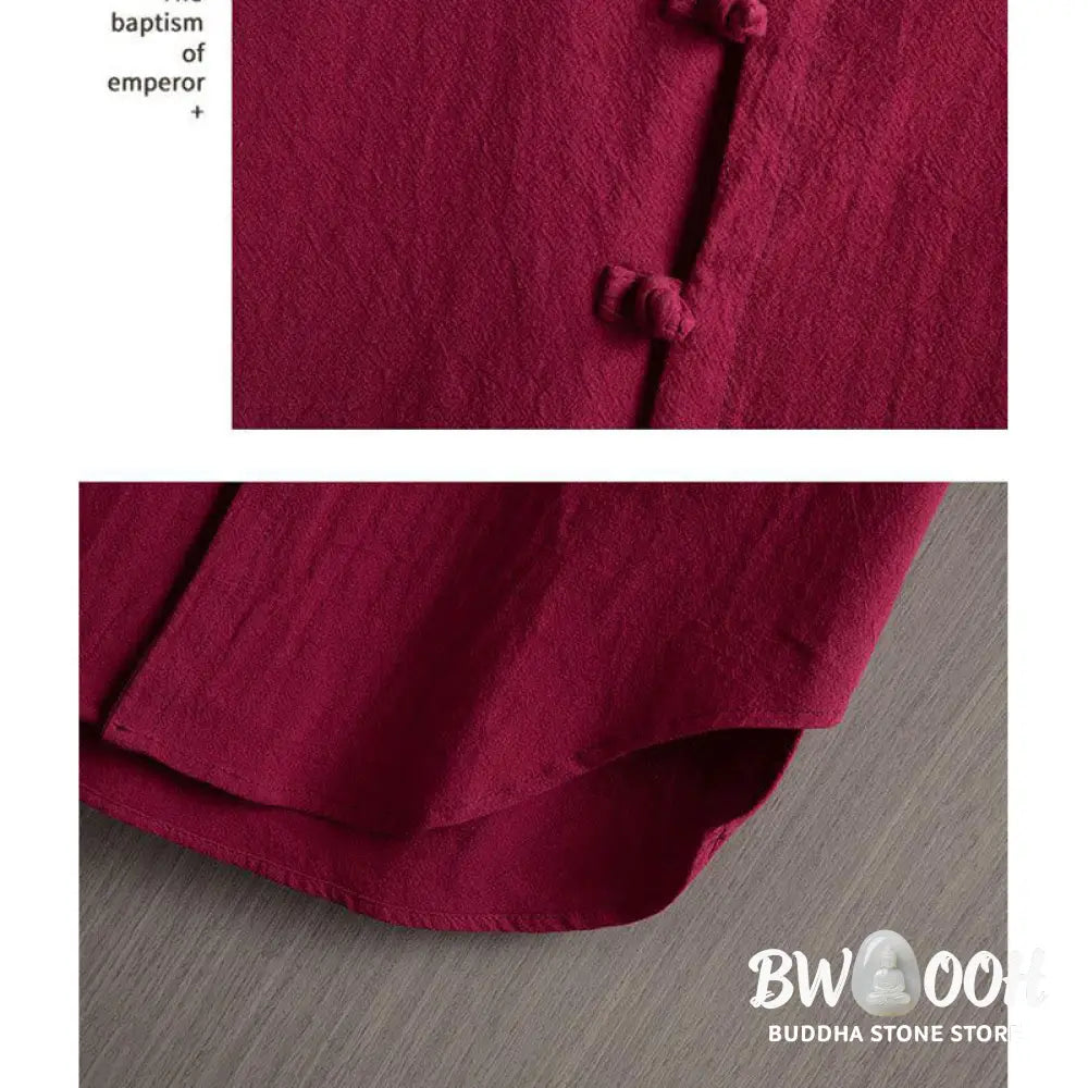 Buddha Stones Frog-Button Plain Chinese Tang Suit Short Sleeve Shirt Cotton Linen Men Clothing - Men’s Shirts