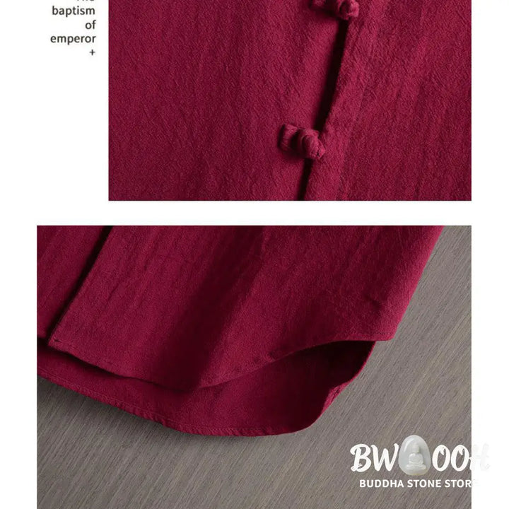 Buddha Stones Frog-Button Plain Chinese Tang Suit Short Sleeve Shirt Cotton Linen Men Clothing - Men’s Shirts