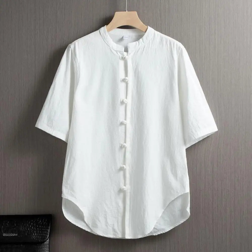 BWOOOH Frog-Button Plain Chinese Tang Suit Short Sleeve S