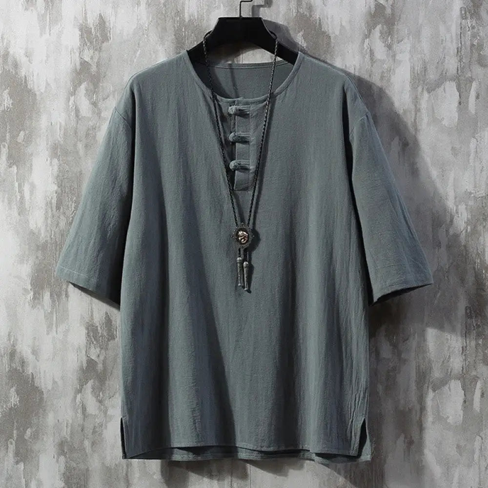 BWOOOH Frog-Button Plain Color Chinese Tang Suit Half Sle
