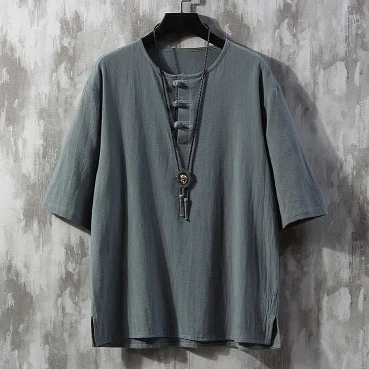 BWOOOH Frog-Button Plain Color Chinese Tang Suit Half Sle