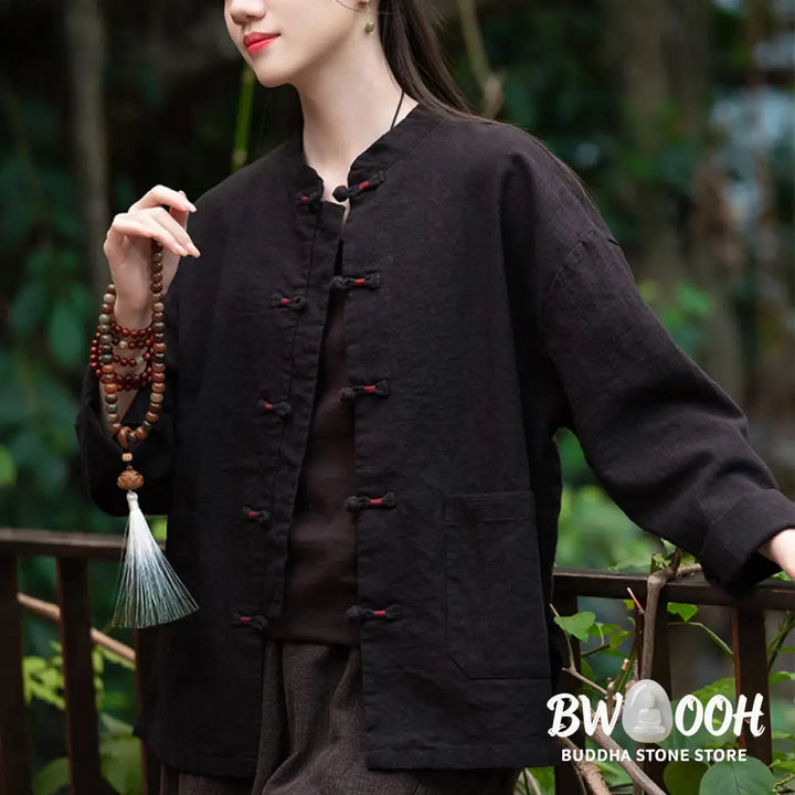Buddha Stones Frog-Button Shirt Zen Meditation Top Clothing Cotton Linen Jacket - Jacket Shirt
