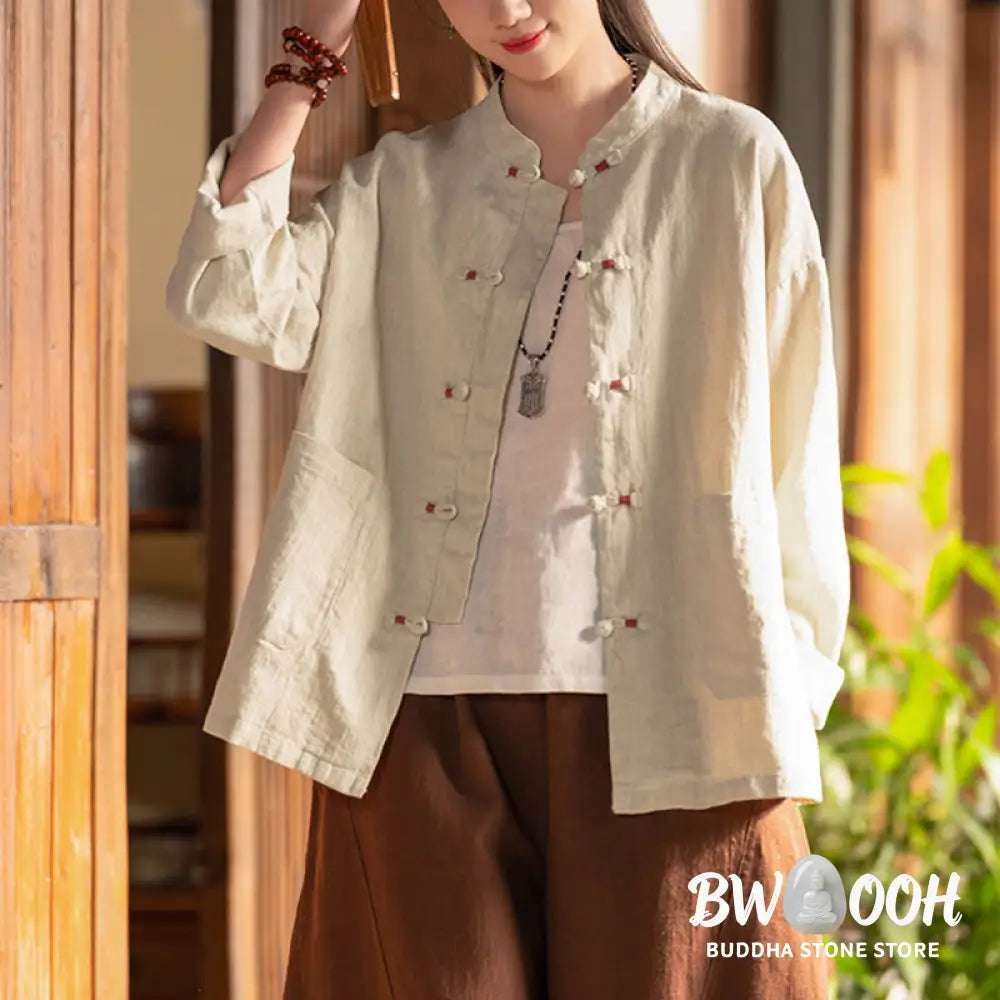 Buddha Stones Frog-Button Shirt Zen Meditation Top Clothing Cotton Linen Jacket - Jacket Shirt