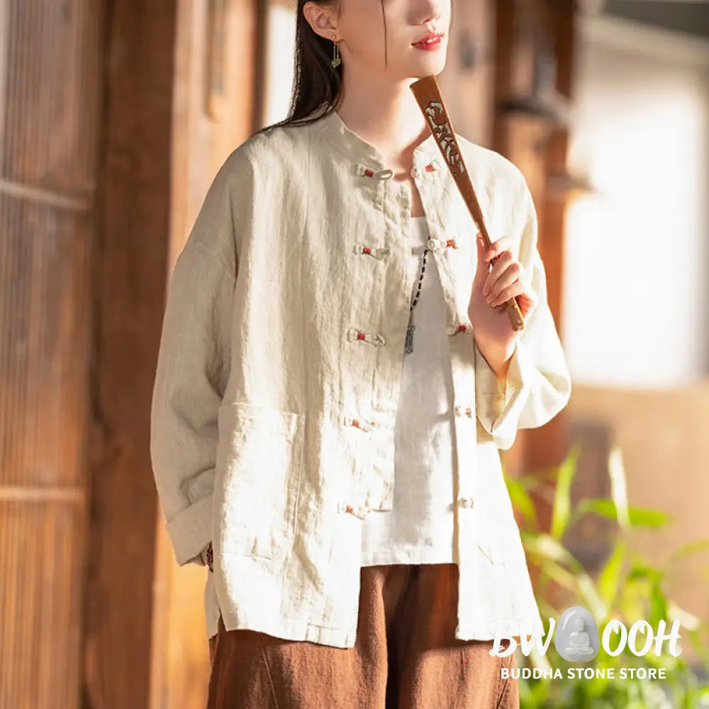 Buddha Stones Frog-Button Shirt Zen Meditation Top Clothing Cotton Linen Jacket - Jacket Shirt