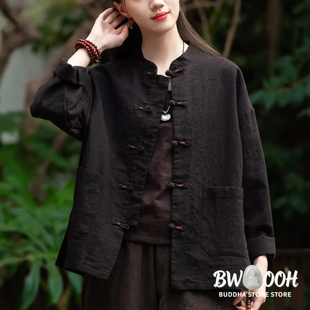 Buddha Stones Frog-Button Shirt Zen Meditation Top Clothing Cotton Linen Jacket - Jacket Shirt