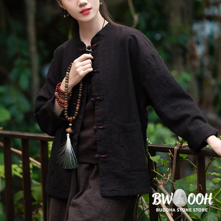 Buddha Stones Frog-Button Shirt Zen Meditation Top Clothing Cotton Linen Jacket - Jacket Shirt