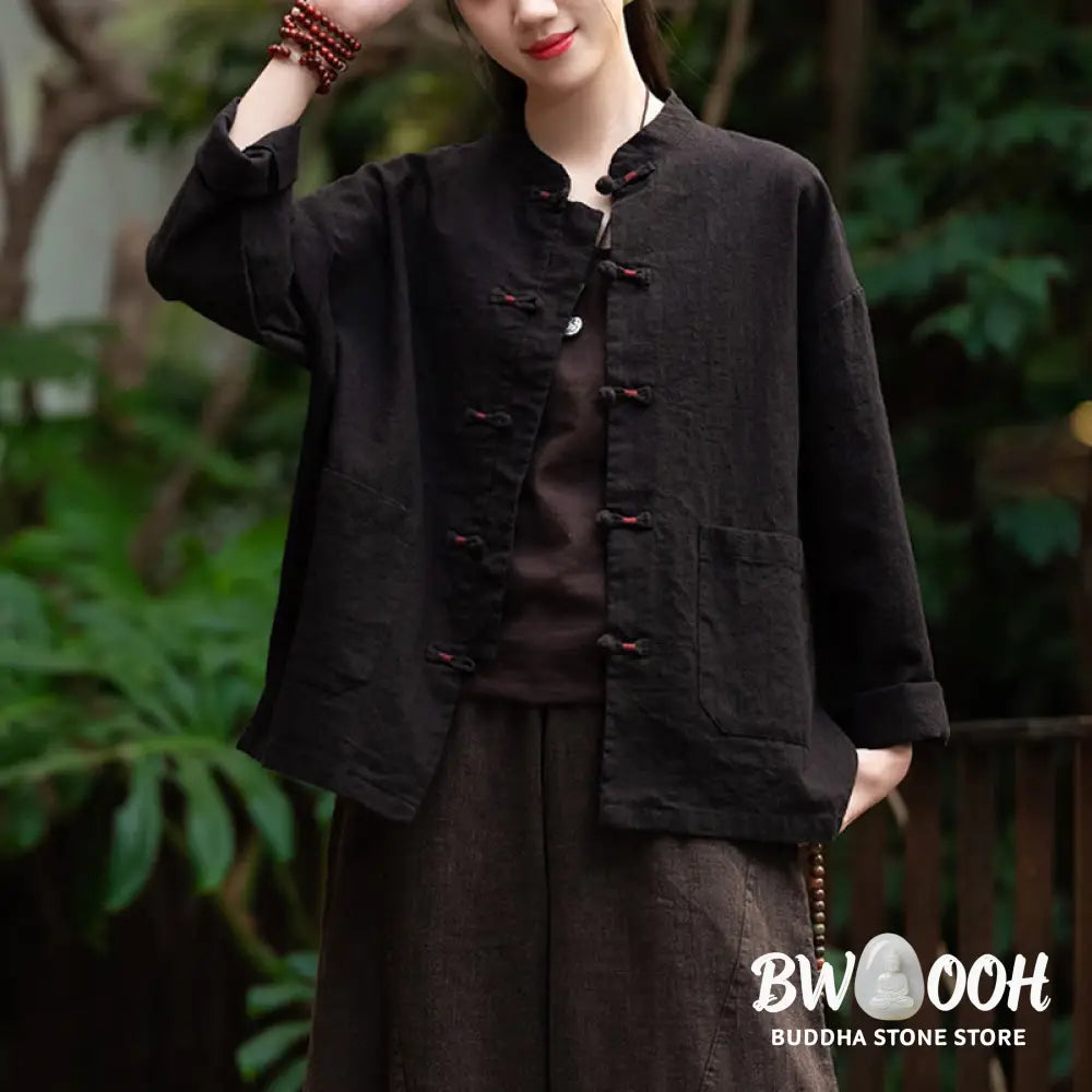 Buddha Stones Frog-Button Shirt Zen Meditation Top Clothing Cotton Linen Jacket - Jacket Shirt
