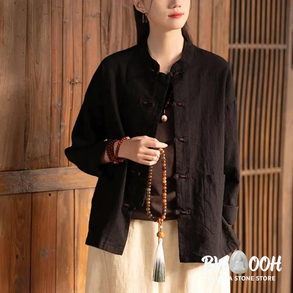 Buddha Stones Frog-Button Shirt Zen Meditation Top Clothing Cotton Linen Jacket - Jacket Shirt