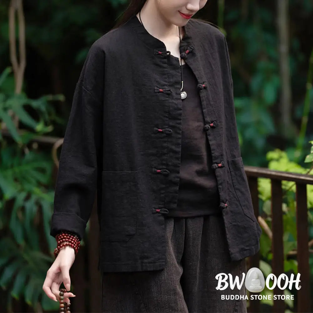 Buddha Stones Frog-Button Shirt Zen Meditation Top Clothing Cotton Linen Jacket - Jacket Shirt