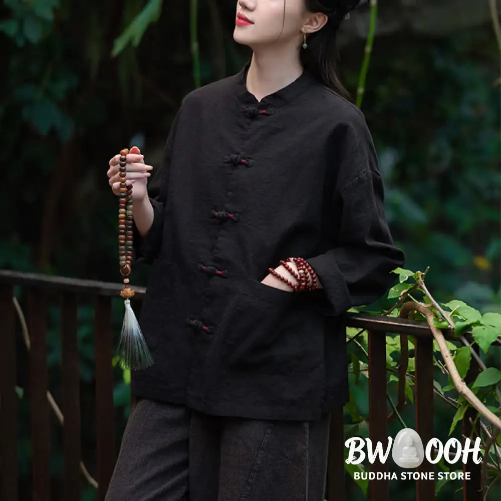 Buddha Stones Frog-Button Shirt Zen Meditation Top Clothing Cotton Linen Jacket - Jacket Shirt