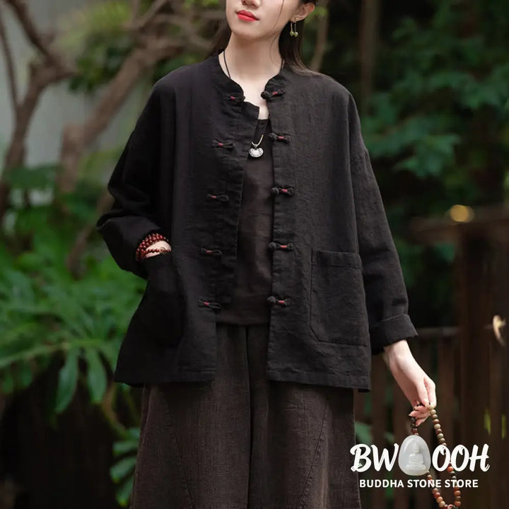 Buddha Stones Frog-Button Shirt Zen Meditation Top Clothing Cotton Linen Jacket - Jacket Shirt