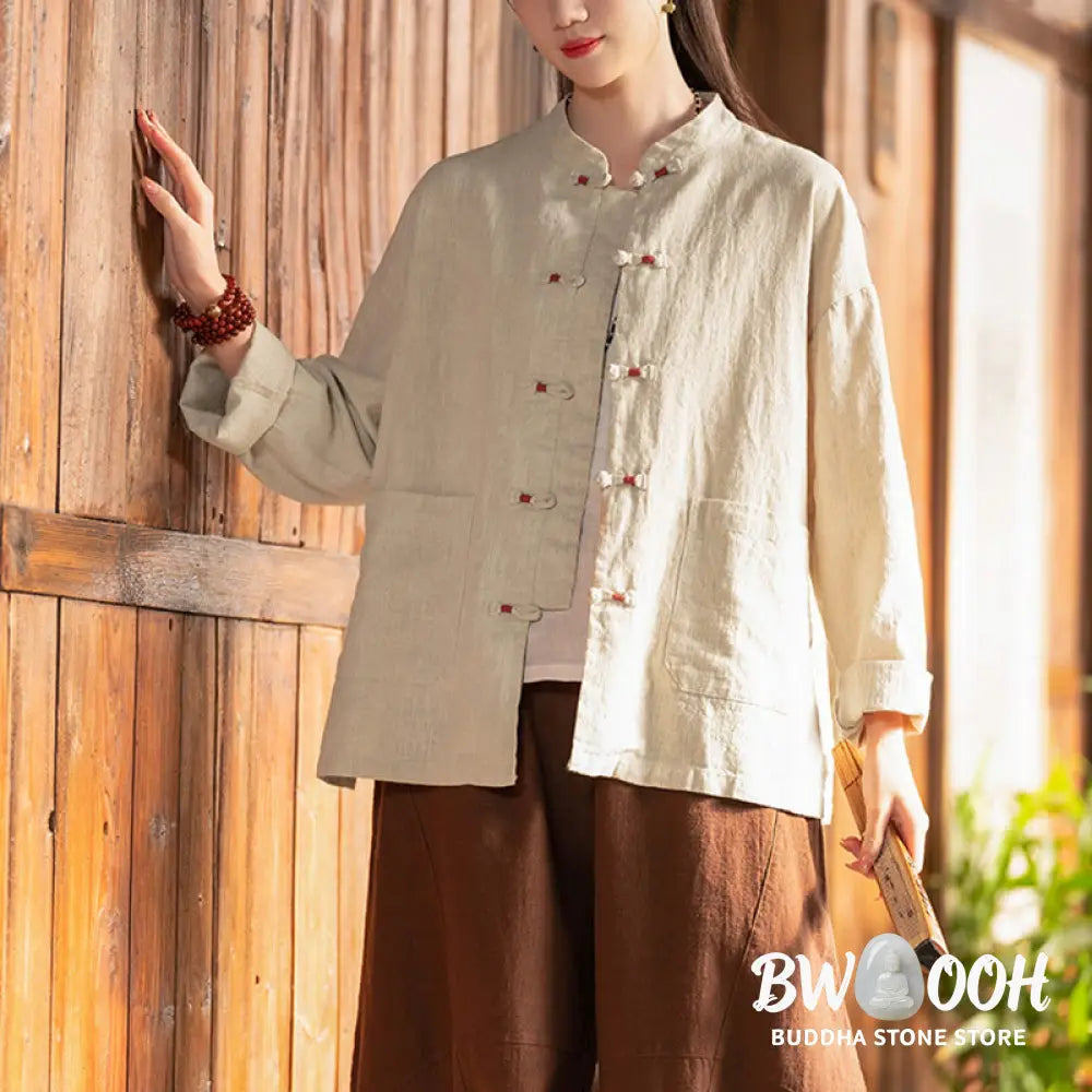 Buddha Stones Frog-Button Shirt Zen Meditation Top Clothing Cotton Linen Jacket - Jacket Shirt