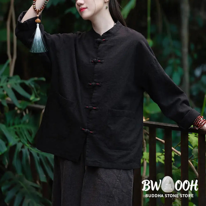 Buddha Stones Frog-Button Shirt Zen Meditation Top Clothing Cotton Linen Jacket - Jacket Shirt