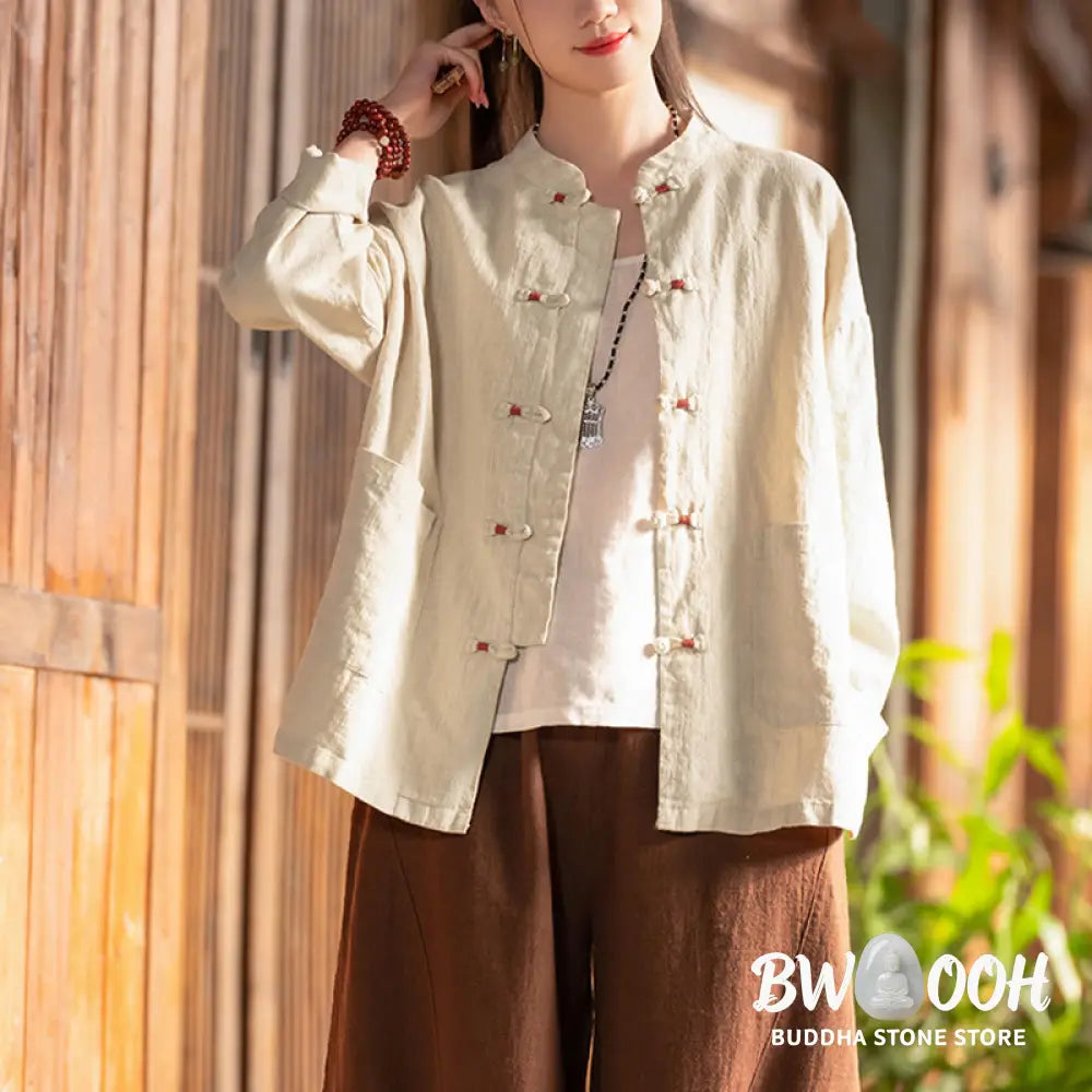 Buddha Stones Frog-Button Shirt Zen Meditation Top Clothing Cotton Linen Jacket - Jacket Shirt