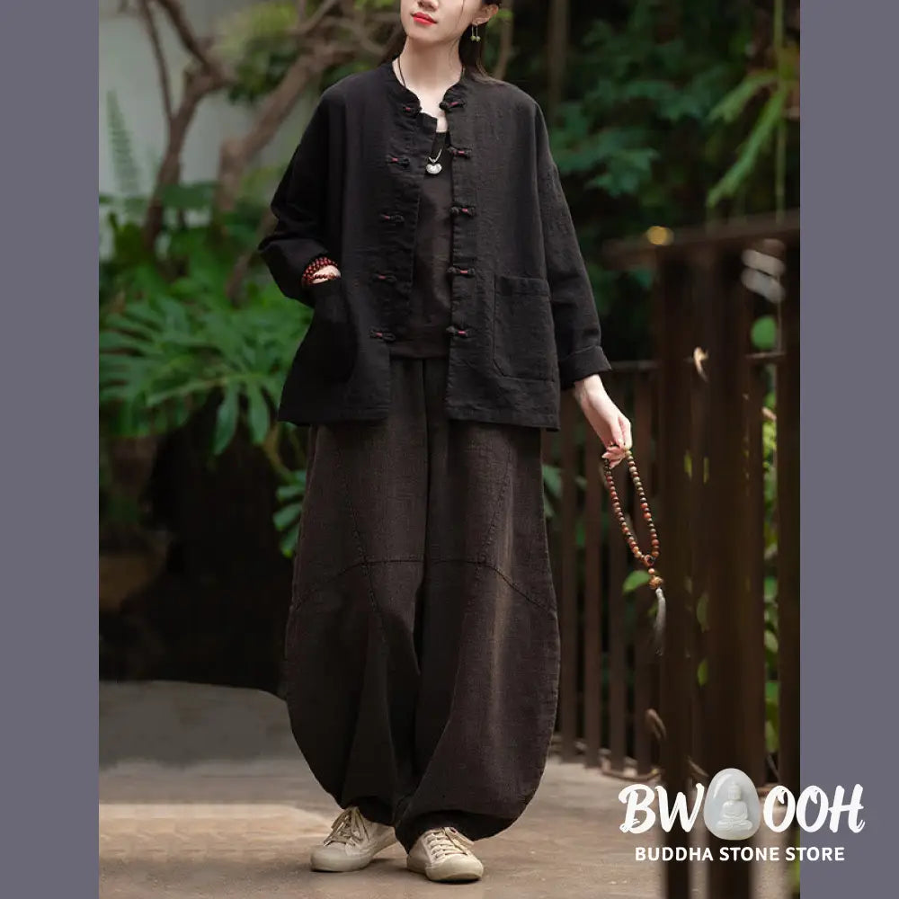 Buddha Stones Frog-Button Shirt Zen Meditation Top Clothing Cotton Linen Jacket - Jacket Shirt