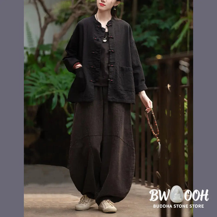 Buddha Stones Frog-Button Shirt Zen Meditation Top Clothing Cotton Linen Jacket - Jacket Shirt