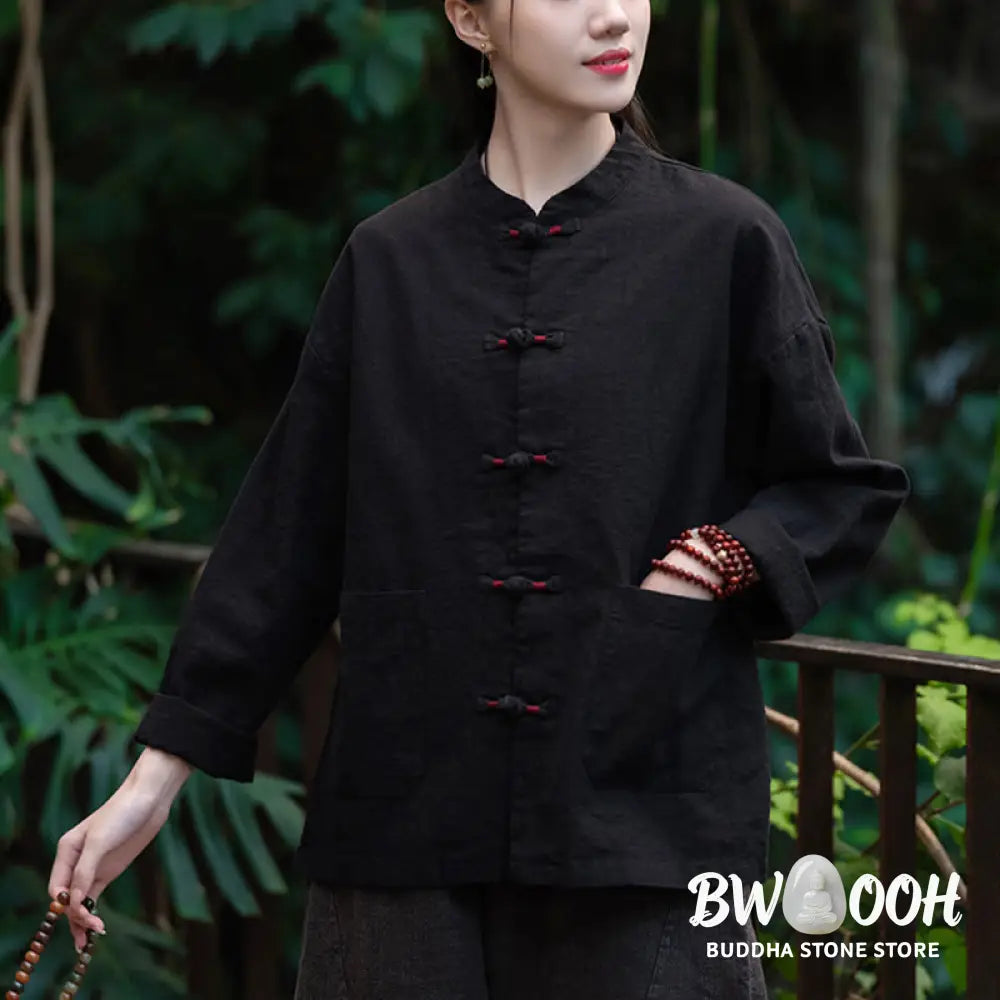 Buddha Stones Frog-Button Shirt Zen Meditation Top Clothing Cotton Linen Jacket - Jacket Shirt