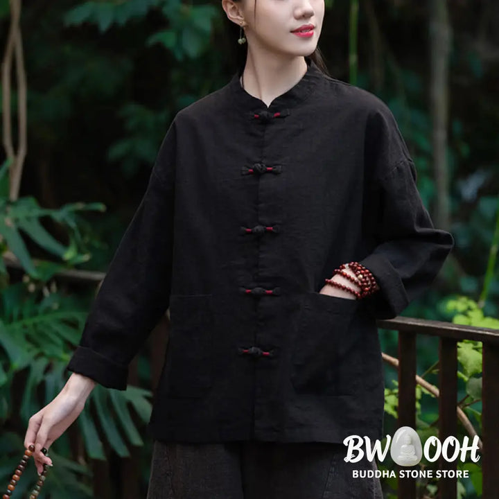 Buddha Stones Frog-Button Shirt Zen Meditation Top Clothing Cotton Linen Jacket - Jacket Shirt