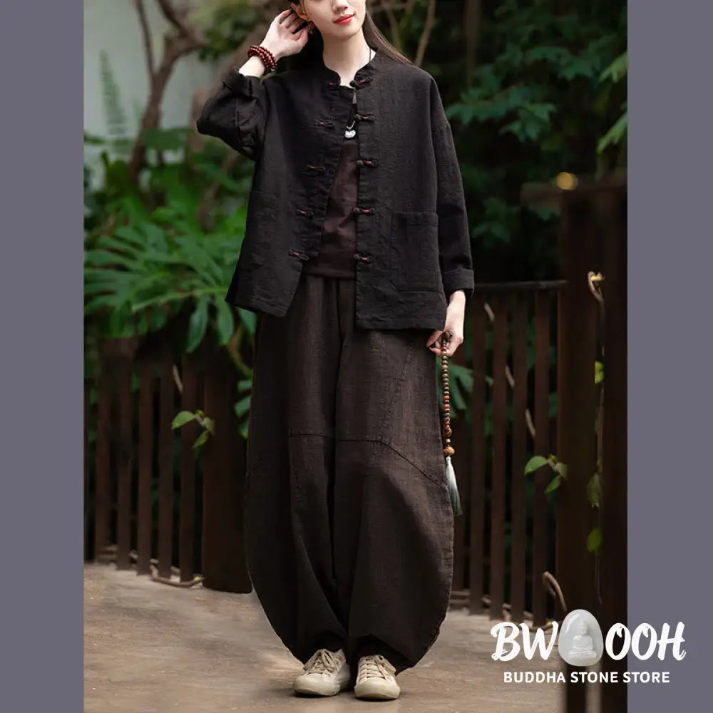 Buddha Stones Frog-Button Shirt Zen Meditation Top Clothing Cotton Linen Jacket - Jacket Shirt